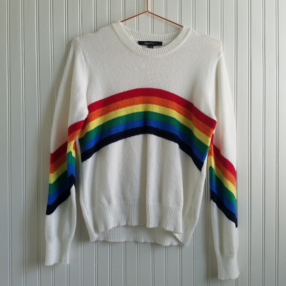 Sweet Rain White Rainbow Sweater - 70's vibe